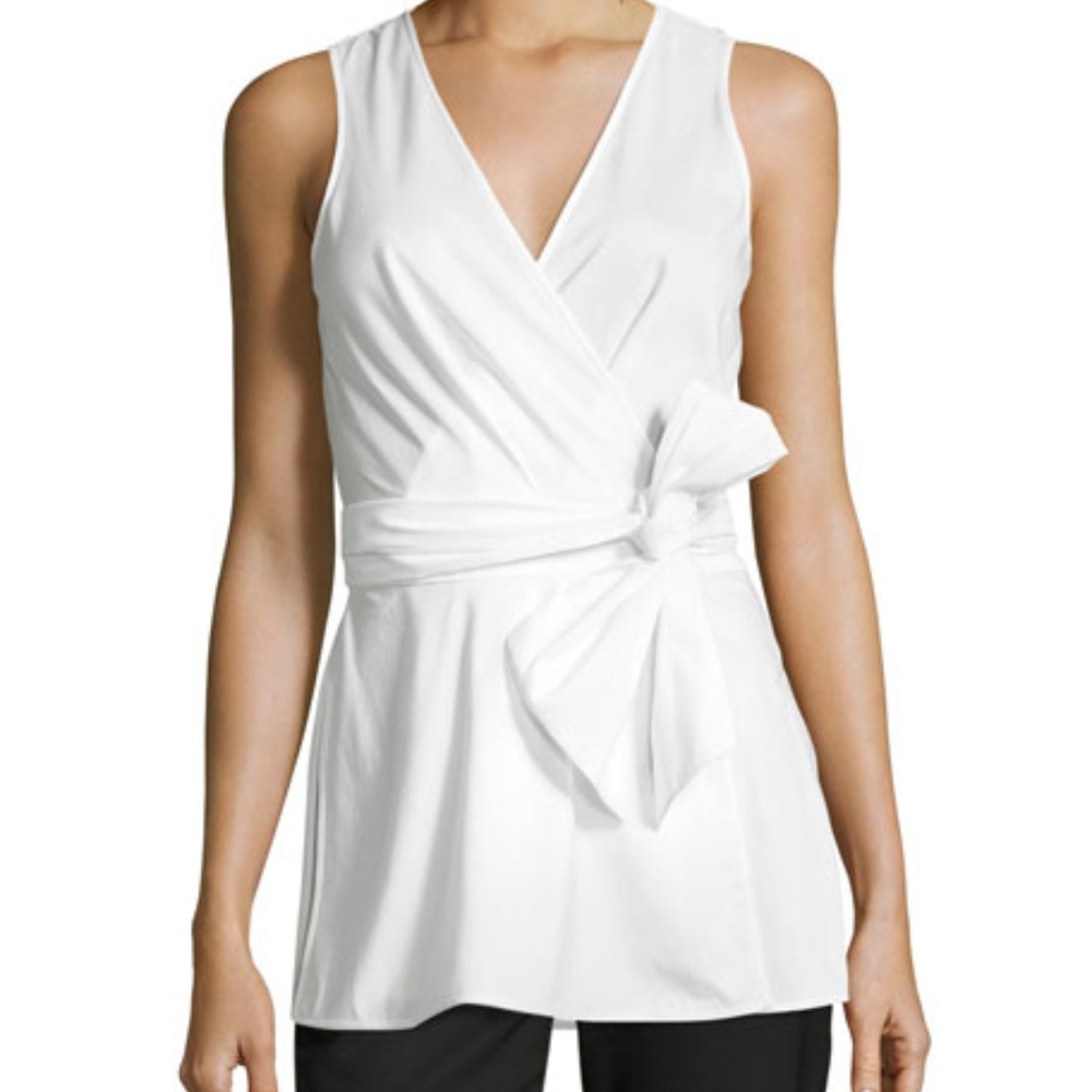 NWT DVF SLEEVELESS WHITE POPLIN WRAP TOP SZ 8